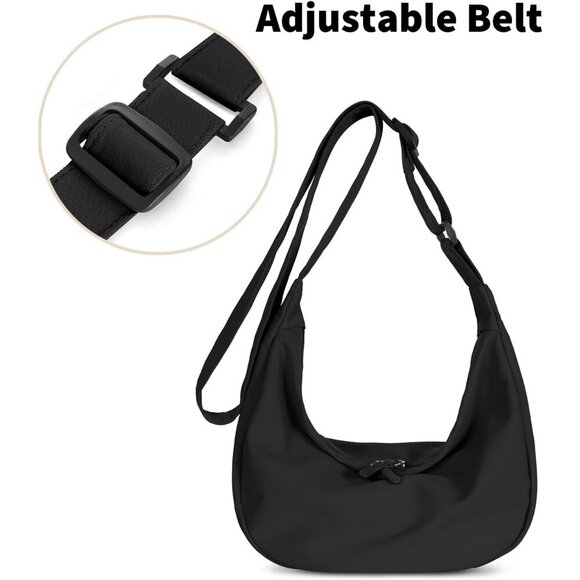 Small Sling Crossbody Bag for Women & Men, Trendy Mini Crescent with 2 Zippers - Picture 4 of 9